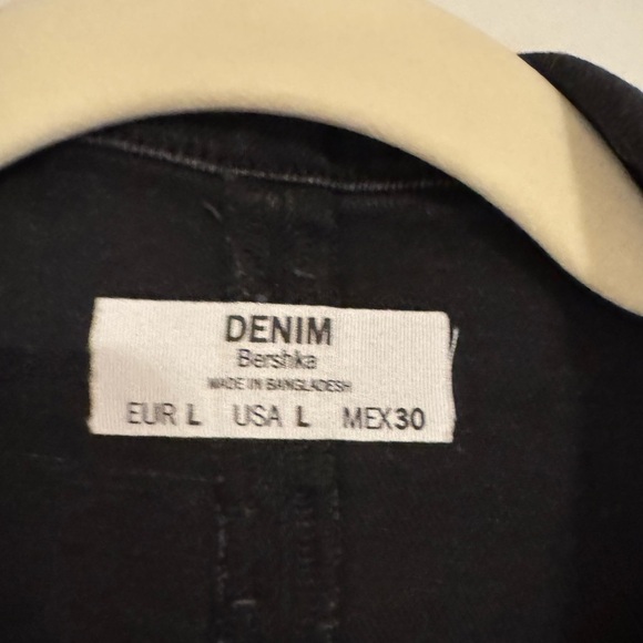 Bershka Black Denim Belted Puff Long Sleeve Dress- Large - Picture 9 of 11